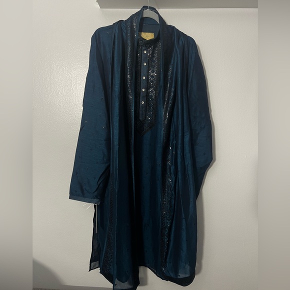 Men's Blue Kurta - Picture 5 of 16